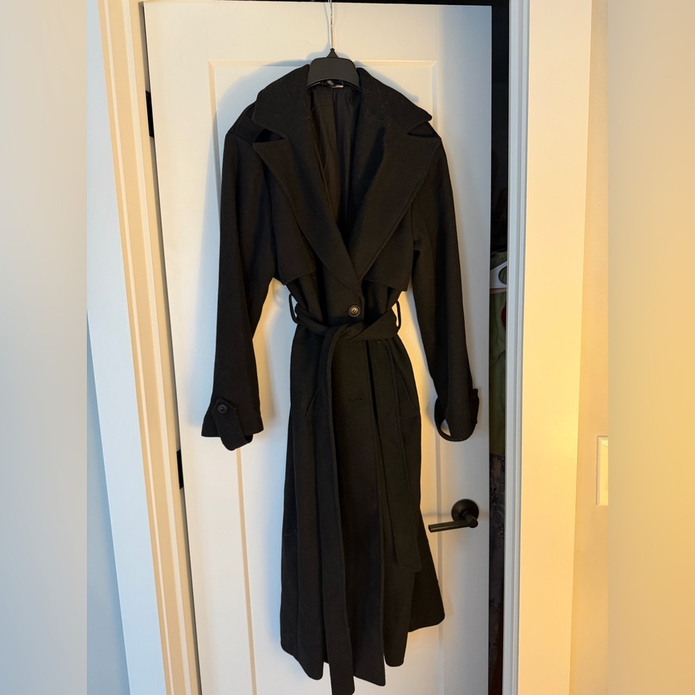H&M Black Brushed-Finish Twill Trench Coat - Picture 2 of 6